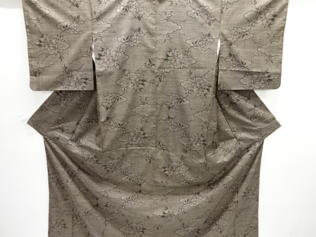 JAPANESE KIMONO / SILK / DORO OSHIMA TSUMUGI / WOVEN CLOUDS & FLOWERS